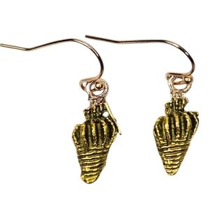 Green Conch Sea Shell Dangle Earrings | Gold